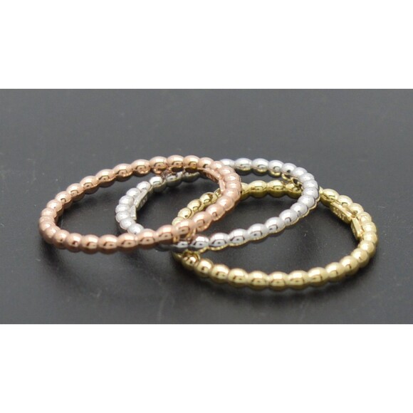 Real Solid 10K Yellow White Rose Gold Ball Shape Stackable Ring - Picture 3 of 6